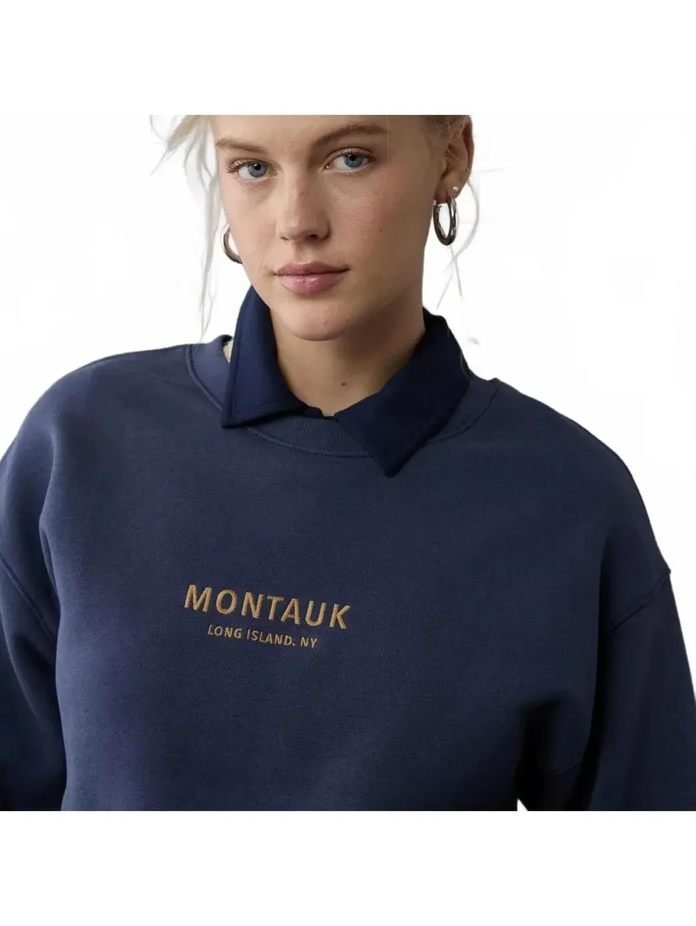 AE Everyday Luxe Graphic Crew Neck Sweatshirt American Eagle NWT Navy Small